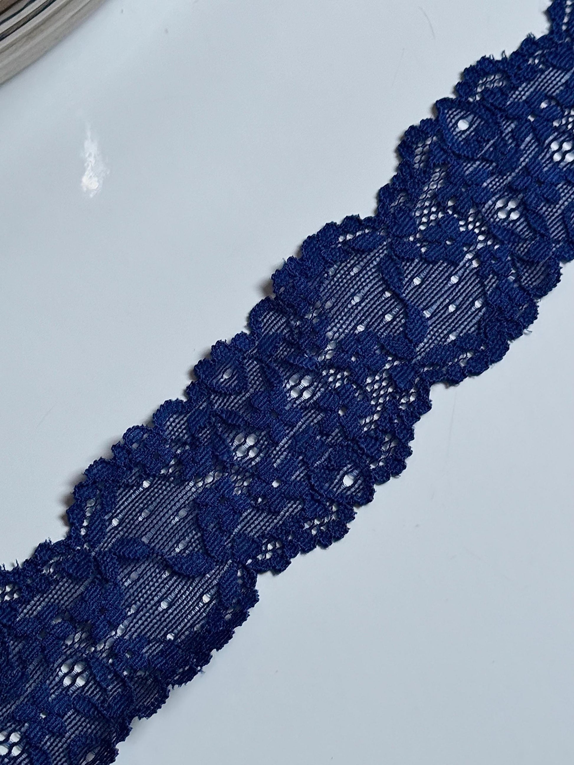 Navy Floral Narrow Stretch Lace Trim 2.25”/5.5cm Scallop Edge Wide Lace Fabric for Bra Making Bramaking Knickers Lingerie Sewing CLEARANCE