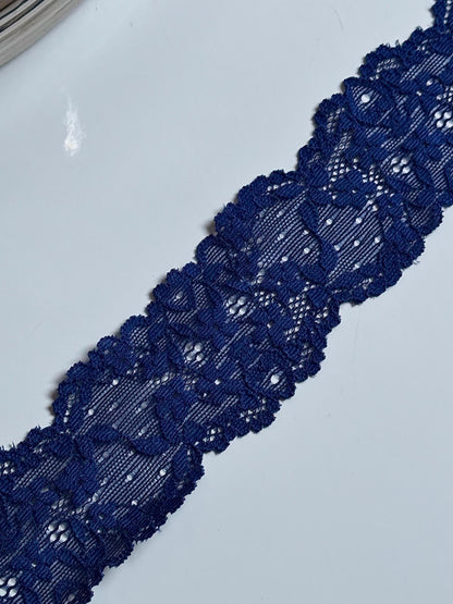 Navy Floral Narrow Stretch Lace Trim 2.25”/5.5cm Scallop Edge Wide Lace Fabric for Bra Making Bramaking Knickers Lingerie Sewing CLEARANCE