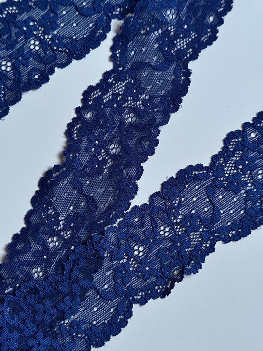 Navy Floral Narrow Stretch Lace Trim 2.25”/5.5cm Scallop Edge Wide Lace Fabric for Bra Making Bramaking Knickers Lingerie Sewing CLEARANCE