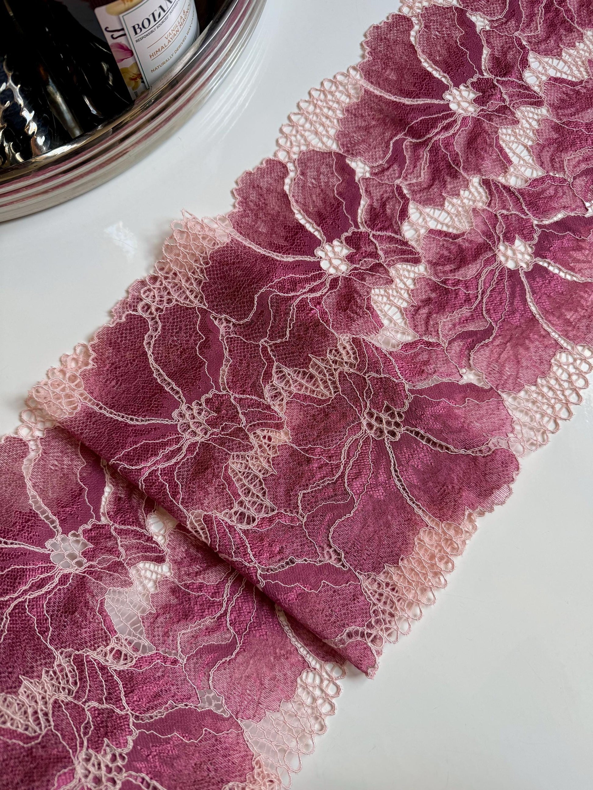 Deep Rose Pink Cream Stretch Lace (7.5"/19cm) Floral Scallop Edge Wide Lace Fabric for Bra Making Bramaking Knickers Lingerie Sewing Crafts