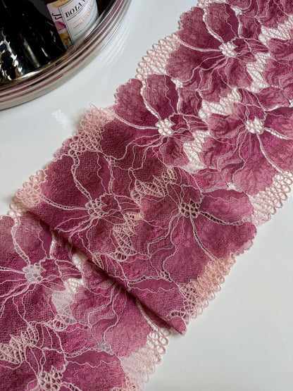 Deep Rose Pink Cream Stretch Lace (7.5"/19cm) Floral Scallop Edge Wide Lace Fabric for Bra Making Bramaking Knickers Lingerie Sewing Crafts