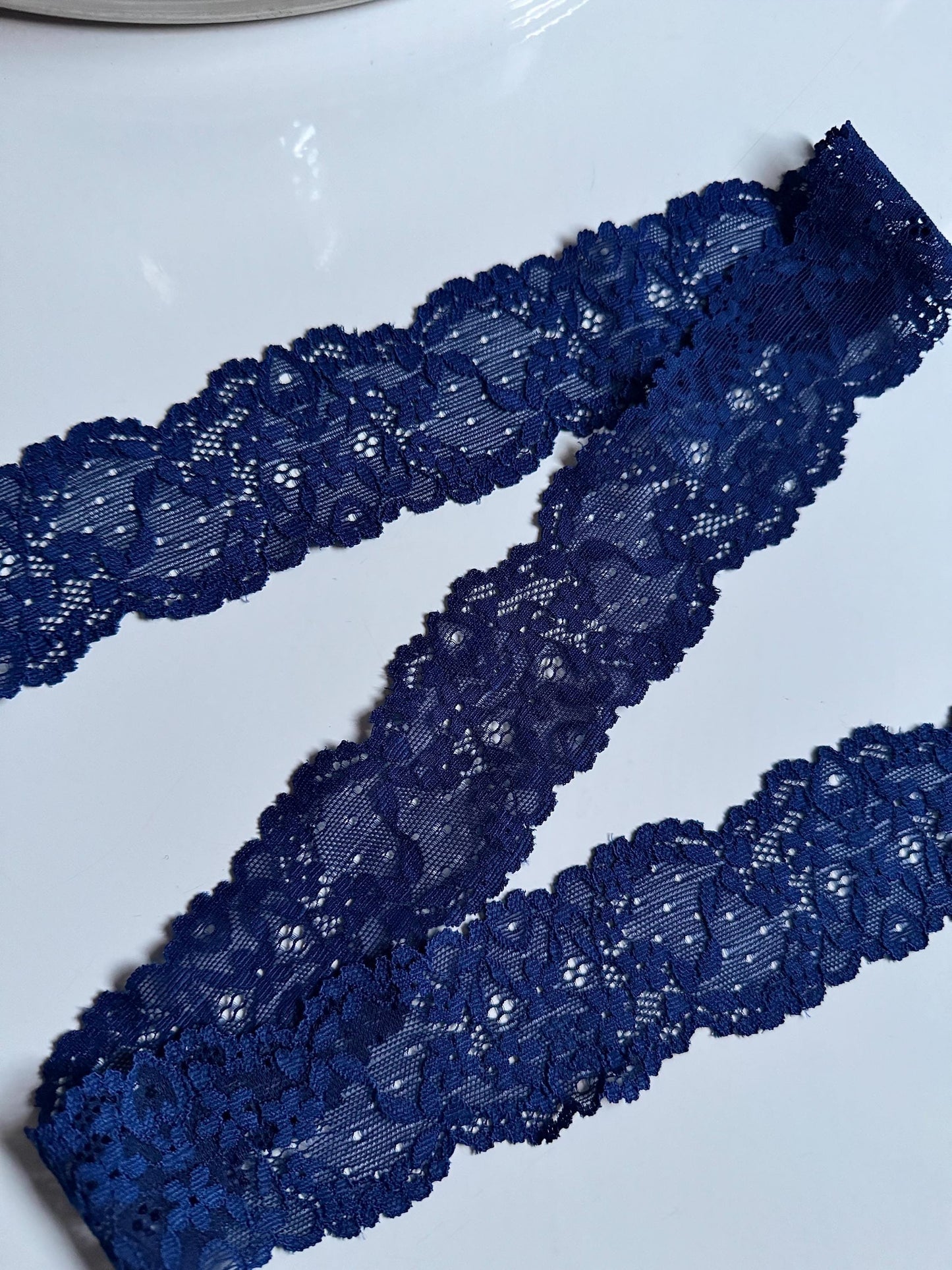 Navy Floral Narrow Stretch Lace Trim 2.25”/5.5cm Scallop Edge Wide Lace Fabric for Bra Making Bramaking Knickers Lingerie Sewing CLEARANCE