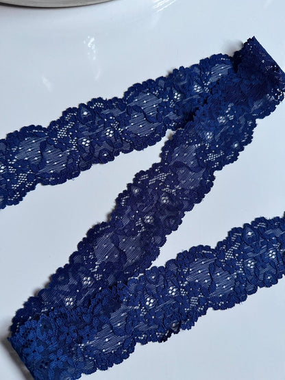 Navy Floral Narrow Stretch Lace Trim 2.25”/5.5cm Scallop Edge Wide Lace Fabric for Bra Making Bramaking Knickers Lingerie Sewing CLEARANCE