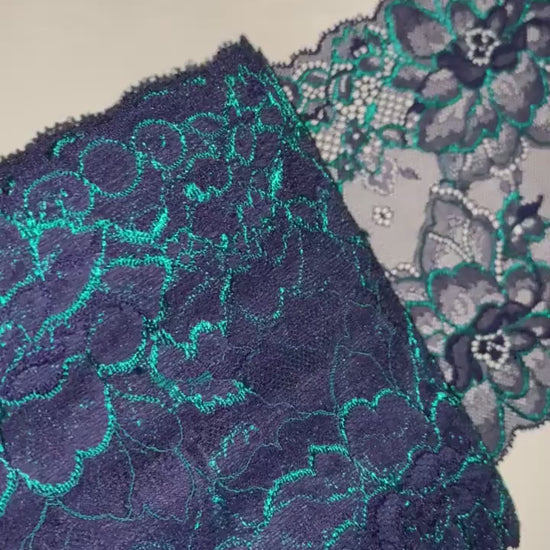 Teal Navy Blue Low Stretch Lace Trim 6.25”/16cm Floral Scallop Edge Wide Lace Fabric for Bra Making Bramaking Knickers Lingerie Sewing Craft