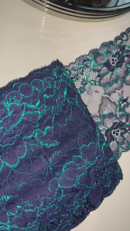 Teal Navy Blue Low Stretch Lace Trim 6.25”/16cm Floral Scallop Edge Wide Lace Fabric for Bra Making Bramaking Knickers Lingerie Sewing Craft