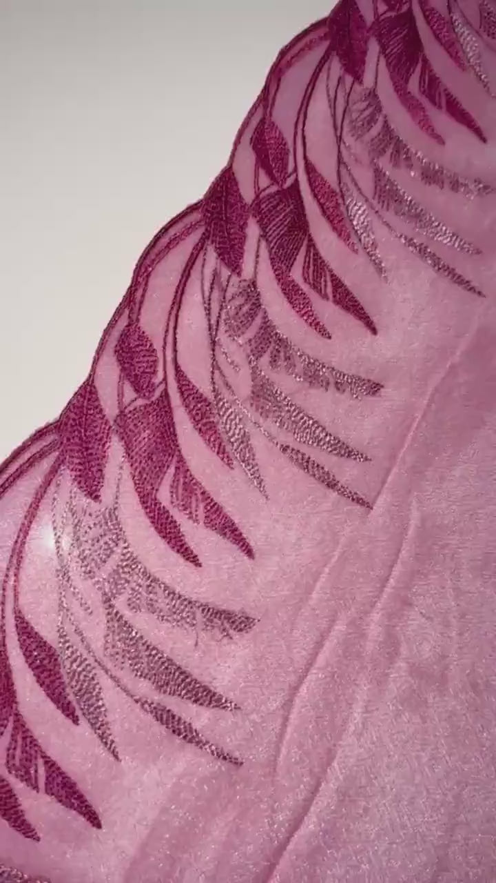 Pink Mauve Purple Shimmer Stretch Embroidered Lace Trim (6.25"/16cm) Scallop Edge Unique Fabric for Bramaking Knickers Lingerie Sewing Craft