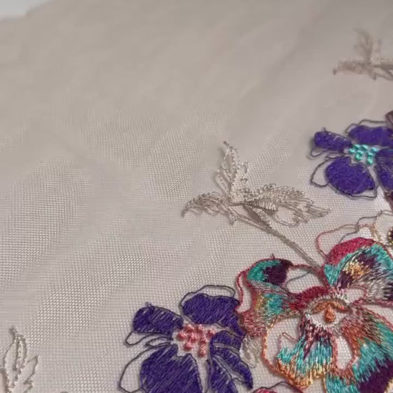 Nude Blue Orange Brown Autumn Flower Floral Embroidered Lace Trim (7.5"/19cm) Tulle Scallop Fabric for Bramaking Knickers Lingerie Sewing