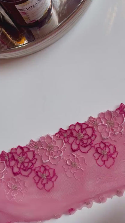 Rose Pink Light Stretch Floral Embroidered Lace Trim 5”/12.5cm Tulle Scallop Edge Fabric for Bra Making Knickers Lingerie Sewing Craft