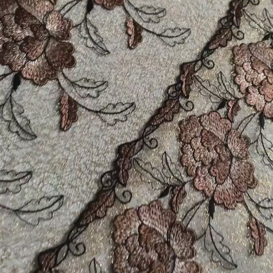 Gold Brown Embroidered Wide Lace Gauze Trim Duo Dual Floral Scallop Edge Fabric for Bra Making Bramaking Knickers Lingerie Sewing Craft
