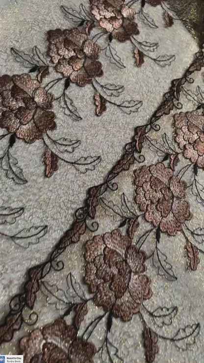 Gold Brown Embroidered Wide Lace Gauze Trim Duo Dual Floral Scallop Edge Fabric for Bra Making Bramaking Knickers Lingerie Sewing Craft