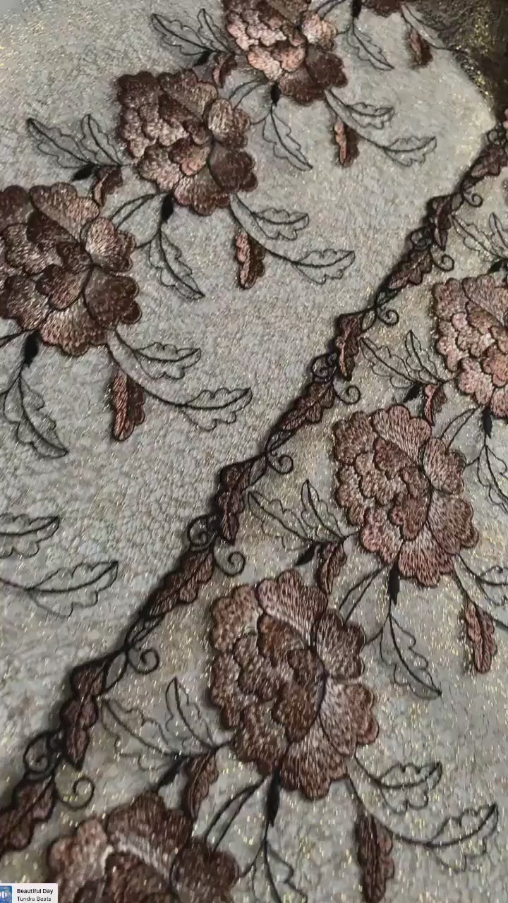Gold Brown Embroidered Wide Lace Gauze Trim Duo Dual Floral Scallop Edge Fabric for Bra Making Bramaking Knickers Lingerie Sewing Craft